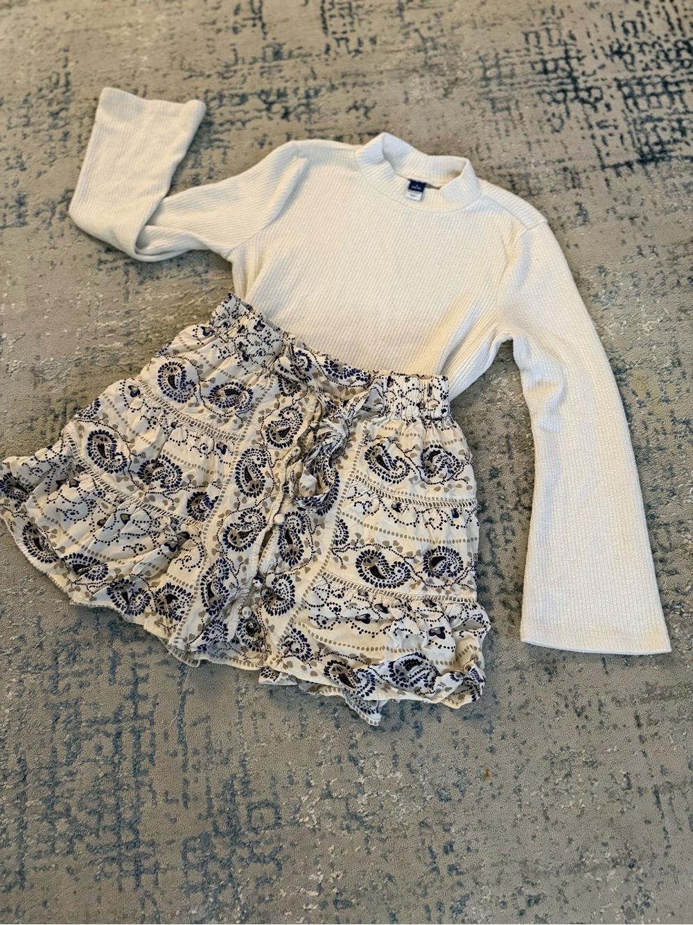 Cream Ribbed Mock Neck Sweater kids